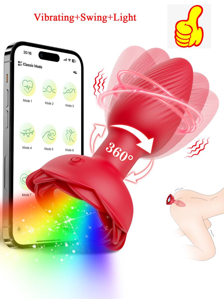 Bluetooth Anal Plug Swing Vibrator Vibrating Butt Plug with LED Light Male Prostate Massager Sex Toys for Women Men Adult