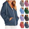 Women's Fashion Long Sleeve Top Loose Solid Zip Pocket Hooded Sweater