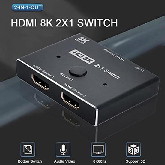 [NFHK] Переключатель HDMI 2.1 8K@60 Гц 2 входа 1 выход Хаб HDCP SST Расширенный 4K@60 Гц