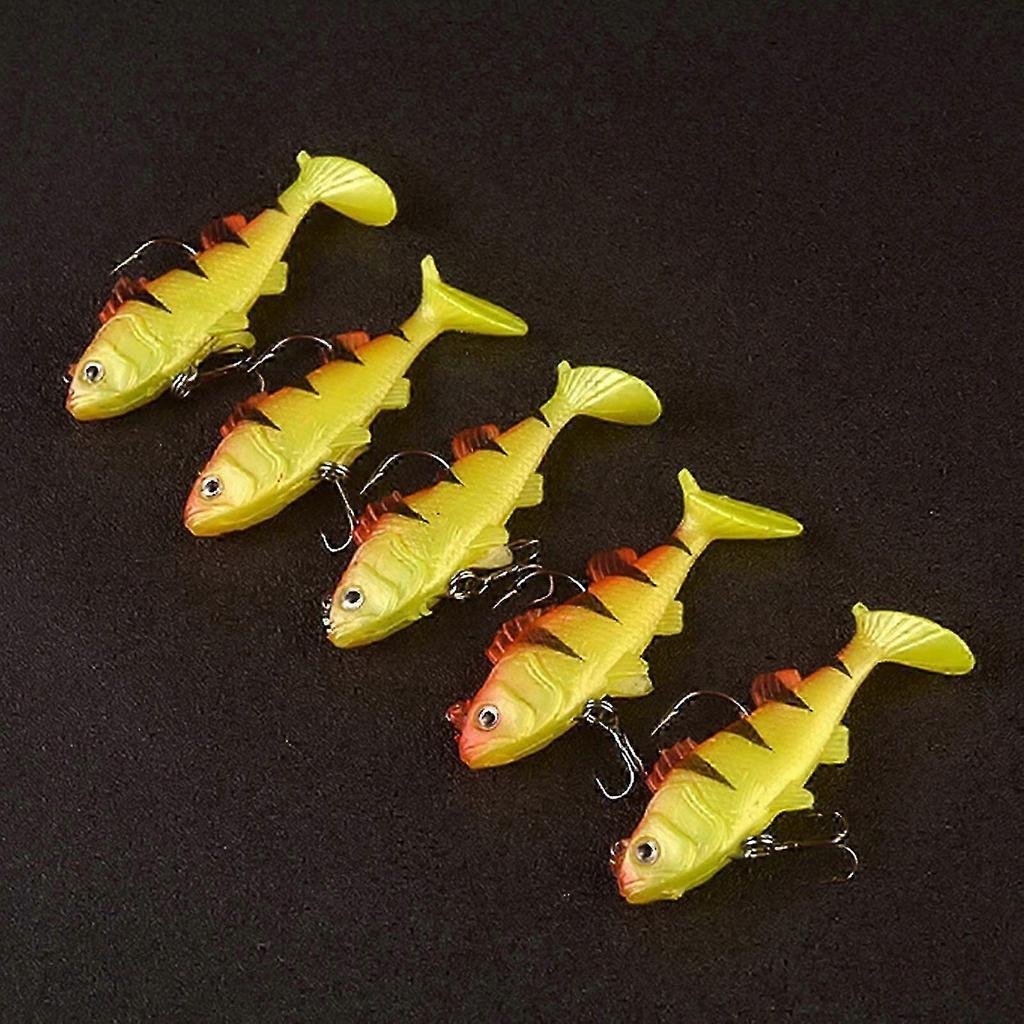 5 Pcs Soft Fishing Baits Lures Pre-Rigged Jig Head Soft Plastic Swimbaits Paddle Tail Swimbaits for Outdoor Fishing yellow leopard print