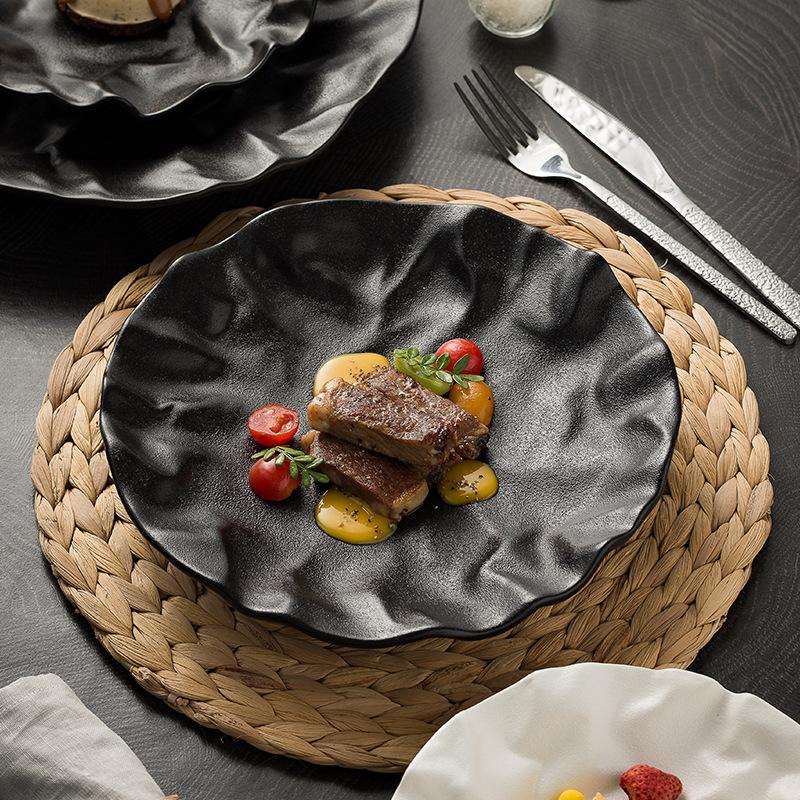 Folded Western Food Plate Household Steak Plate French Plate Premium Dish Plate New Oven Hotel Ceramic Tableware