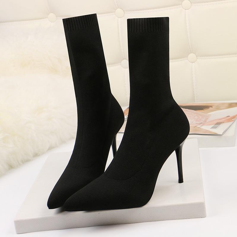 High Heel 9cm Socks Knitted Boots Slim Heeled Short Boots Women's High Heels Single Shoes Pointed Boots Children's Children