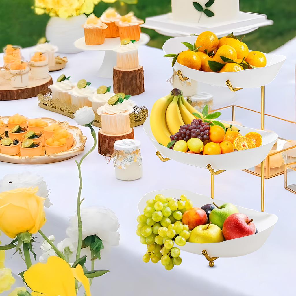 Ваза для фруктов для кухонной стойки. 3-х уровневая акриловая корзина для фруктов с сервировочными чашами и металлической подставкой.