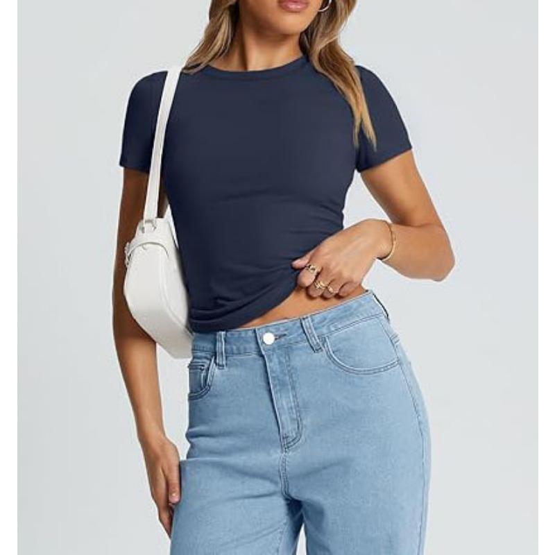 DAFIFY Женские модные повседневные летние весенние однотонные блузки и рубашки с короткими рукавами и круглым вырезом с принтом