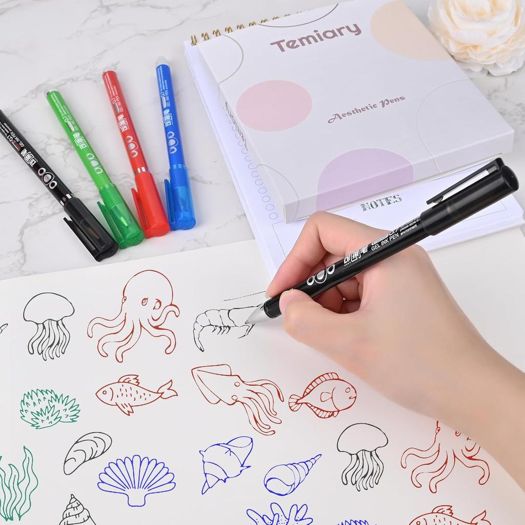 Temiary 12Pcs Erasable Gel Pens, Fine Point 0.7mm Gel Pen Make Mistakes Disappear, Assorted Color Inks for Completing Sudoku and Crossword Puzzles