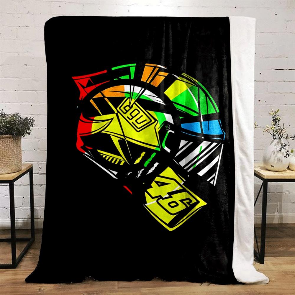 A colorful helmet design featuring bold geometric shapes and numbers. for all seasons blanket lunch break throw gift