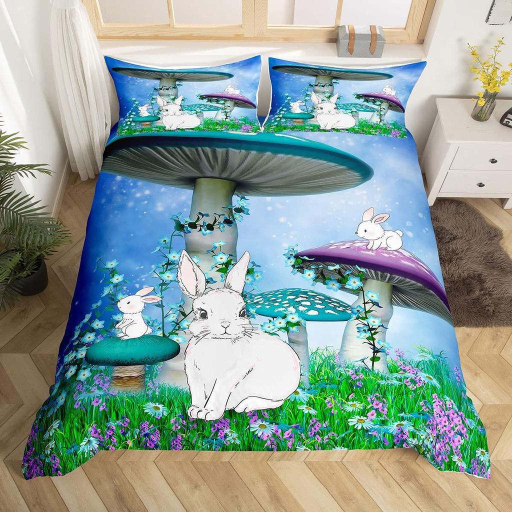 Пододеяльник с изображением мультяшного кролика, милый стеганый чехол для пододеяльника «Животное на Луне», микрофибра, комплект постельного белья «Облако, галактика, космос» для мальчика и девочки, подарок