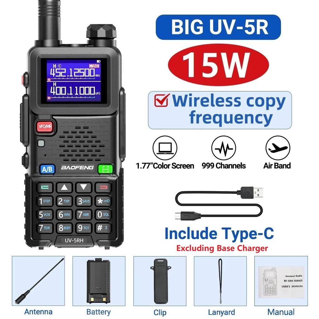 Baofeng Upgraded UV-5RH 10W Walkie Talkie Air Band Wirless Copy Frequency Long Range Type-C Charger UV 5R Ham Two Way Radio