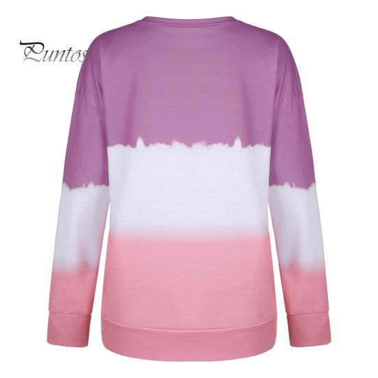 Женские топы с круглым вырезом и длинным рукавом, цветная футболка с принтом тай-дай, свободный крой, свитер, толстовка, повседневная одежда