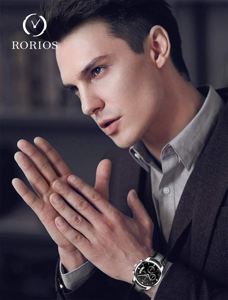 RORIOS Watch Watch Date Quartz Stopwatch Stylish Leather Luminous Analog Chronograph Watch Multifunctional Business Watch Stainless Steel Date Travel