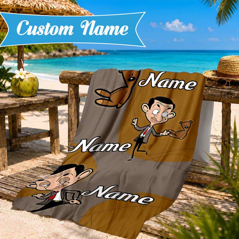 Custom Name Bean's Head Adventure Beach Towel Microfiber Beach Towel, Lightweight and Quick-Dry, for Summer Travel, Swimming Pool Gift