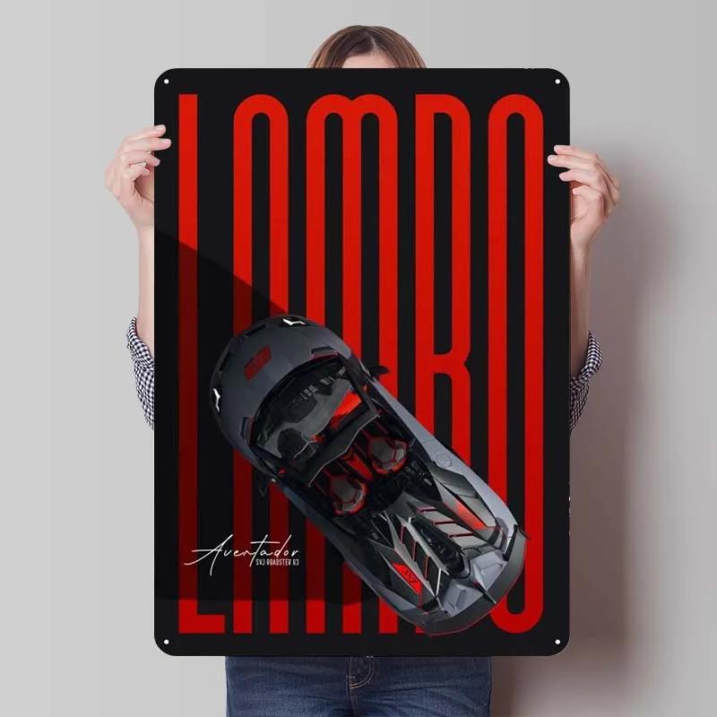 Металлическая табличка Lamborghini Постер с автомобилями Декорация для дома Ретро Металлическая табличка для гаража Настенное искусство Декор