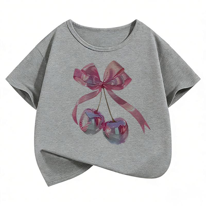 Pink Bow Design Funny T Shirts 90s Kids Childrens Tshirt Short Sleeve Girls Summer Spring Casual Top Tee Shirt
