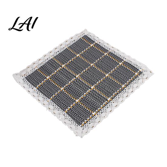 Chair Pad with Ties Cotton Linen Ties Square Summer Seat Lace Soft Yarn Trim 15.75" x Breathable Washable Mat for Dining Office Rattan