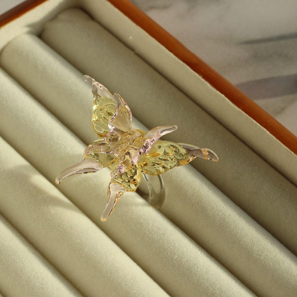 Exquisite Colorful Flower Ring Glass Crafts Chinese Dragon Ring Glaze Butterfly Ring Party Favors