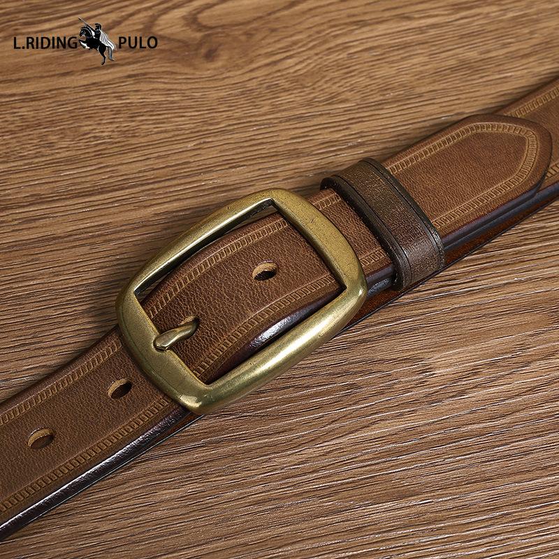 Мужской ретро кожаный ремень с пряжкой-штифтом из натуральной кожи и из коровьей кожи высшего слоя, модный корейский стиль, медная пряжка, брючный ремень
