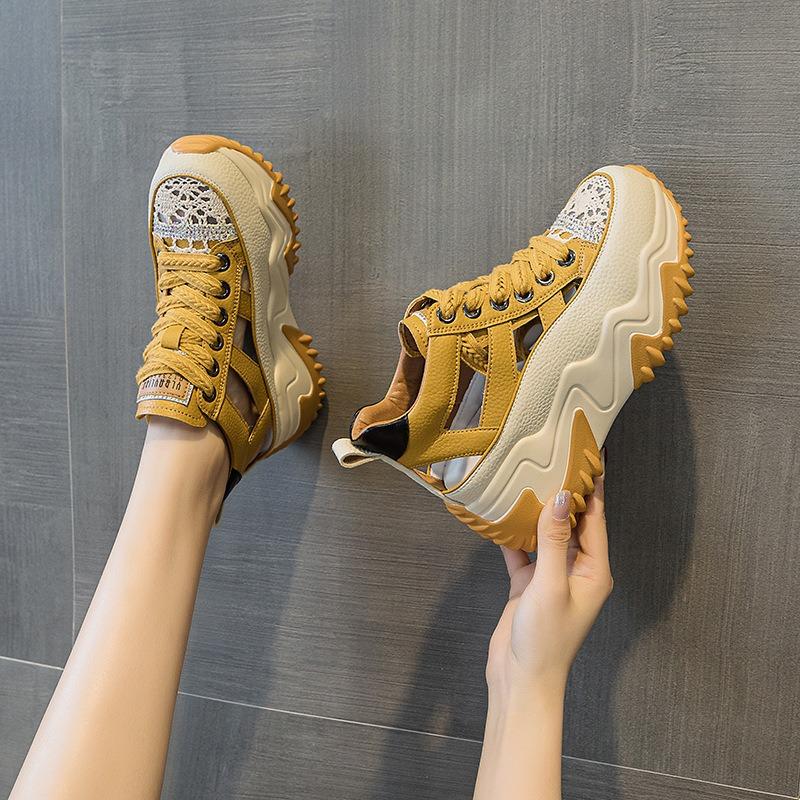 Кожаные женские туфли Daddy Shoes Retro Inner Elevation повседневные спортивные сандалии на платформе