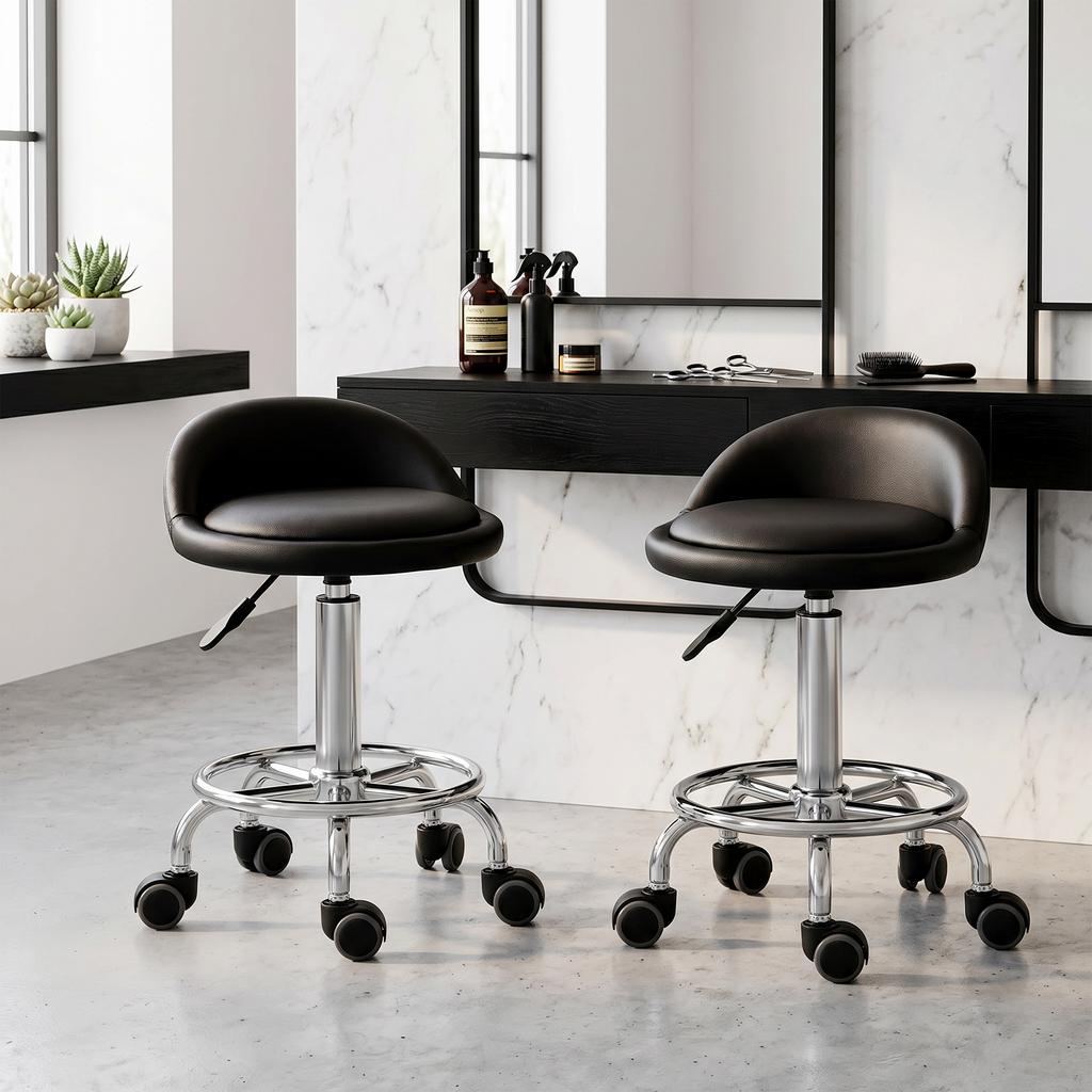 Rolling Stool with Backrest 57-72 cm Height-Adjustable Swivel Stool for Office Salon Massage
