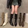 Thick Heel Pleated Long Tube Knight Boots Women's Shoes 2025 New Spring and Autumn Western Thin Medium Tube Long Boots