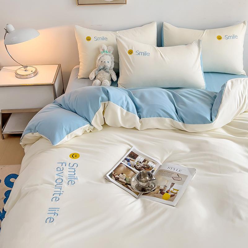 Комплект постельного белья в корейском стиле, пододеяльник из стираного хлопка, двуспальный, двуспальный, пододеяльник, простыня с резинкой, наволочка, постельное белье