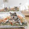 3pcs Wild Wolf amidst Autumnal Wildflowers Print Bedding Set (Without Inserts), Soft and Comfortable J092