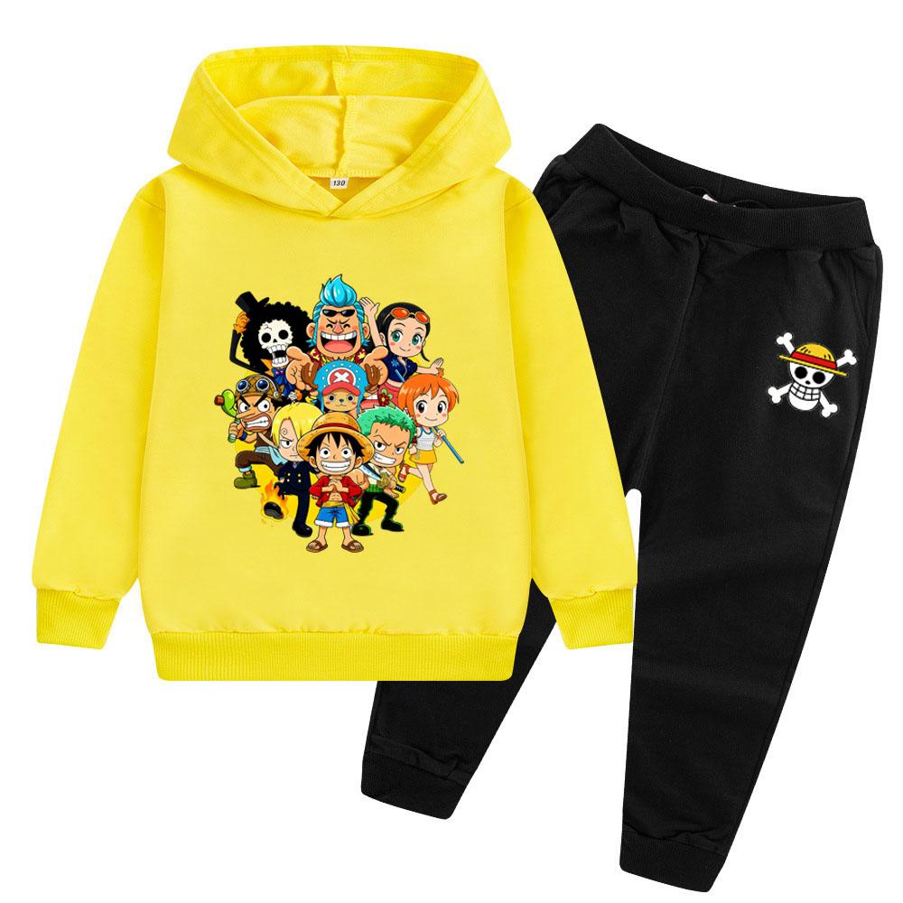 Худи с принтом аниме One Piece, летне-осеннее, новое, для мальчиков, детей, с длинным рукавом, брюки, принт One Piece D Luffy, семейный костюм