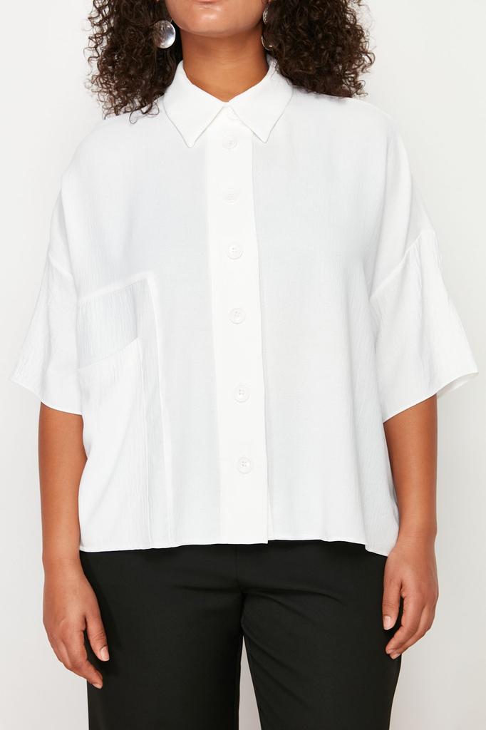 Женская рубашка больших размеров Белая тканая рубашка