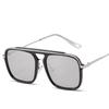 3184 Large Metal Square Frame Sunglasses with Double Beam, UV Protection, Brown European Style for Men and Women