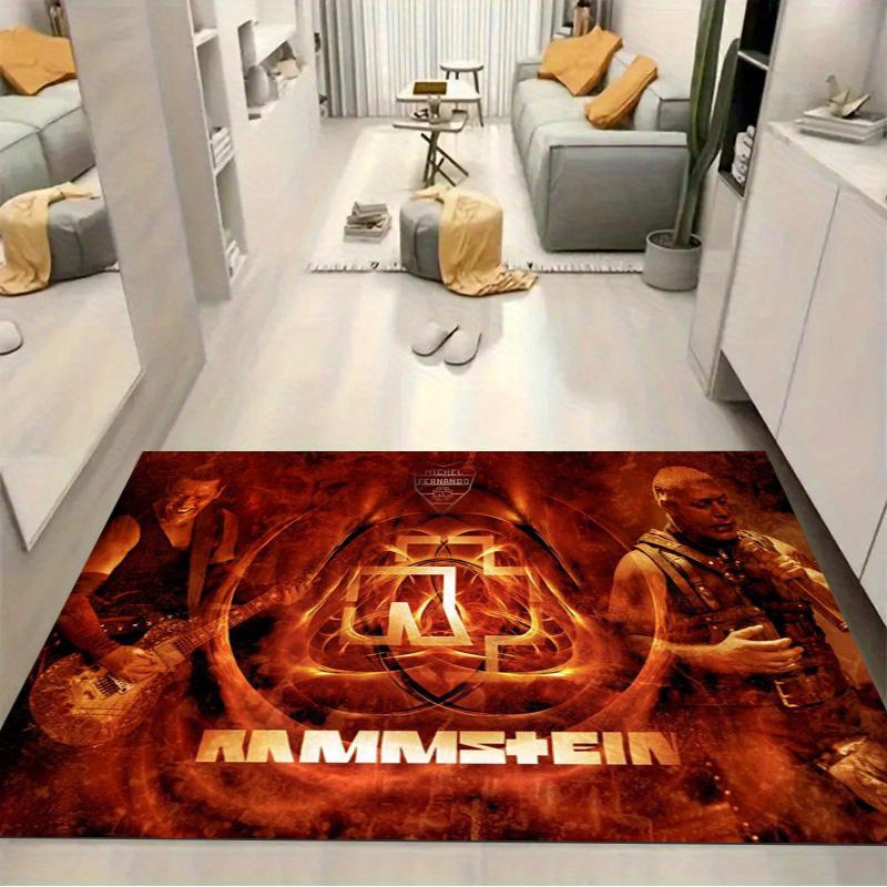Rammstein Band Fire Art Portrait Print Area Rug Rock Music Fan Non‑Slip Rectangular Floor Mat Home Decor For Living Bedroom