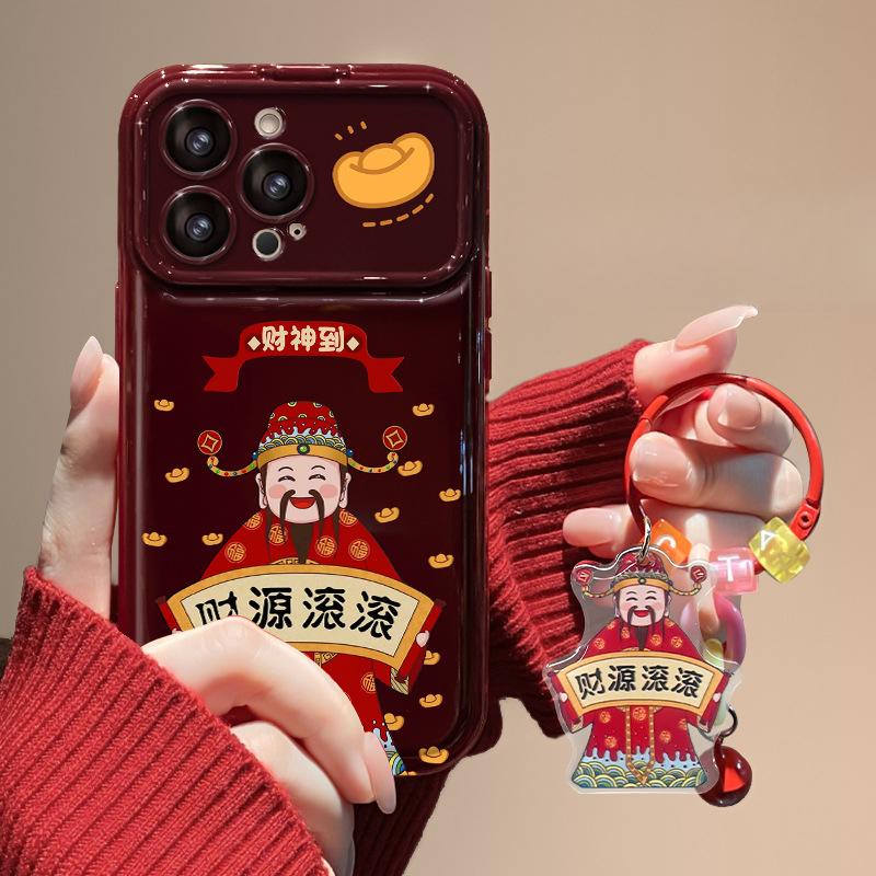 Подвеска Caiyuan Rolling Подходит для чехла для мобильного телефона Apple 16 с большим окном 15 Бог богатства 14 Зеркало-книжка 13 Мягкий силикон