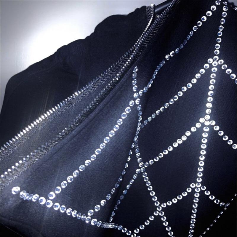 Rhinestone Cobweb Zip Up Oversized Sweatshirt 2023 Autumn Goth Hoodie Men Women Grunge Hooded Jacket Streetwear Y2k Clothing