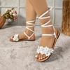 Bohemian Sandals Summer Flat Flowered Shoes One-line Large-sized Shoes Strappy Sandals