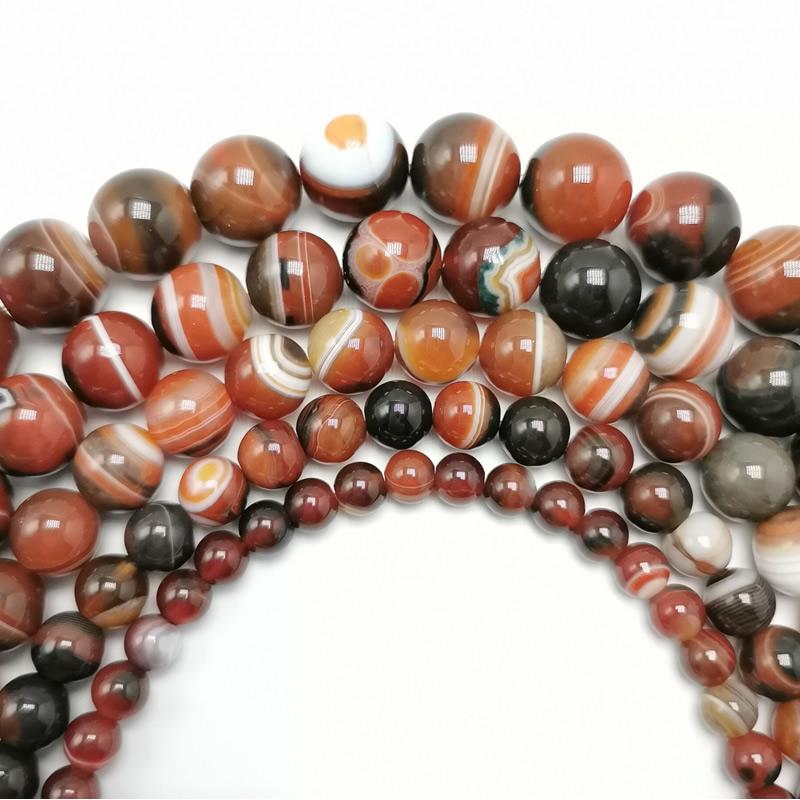 Natural Dream Coffee Black Lace Stripe Agates Round Loose Beads 6 8 10 12 14 16MM Pick Size For Jewelry Making