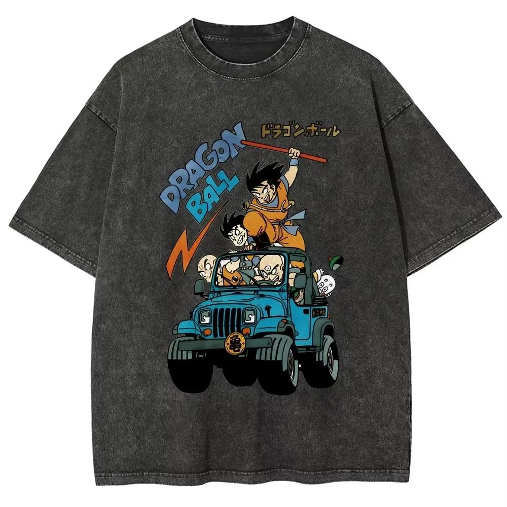 2026 Dragon Ball Men's Women's Washed T-shirt Summer Spring New Anime Retro Pure Cotton T-shirt Punk Style Hollow Short Sleeve