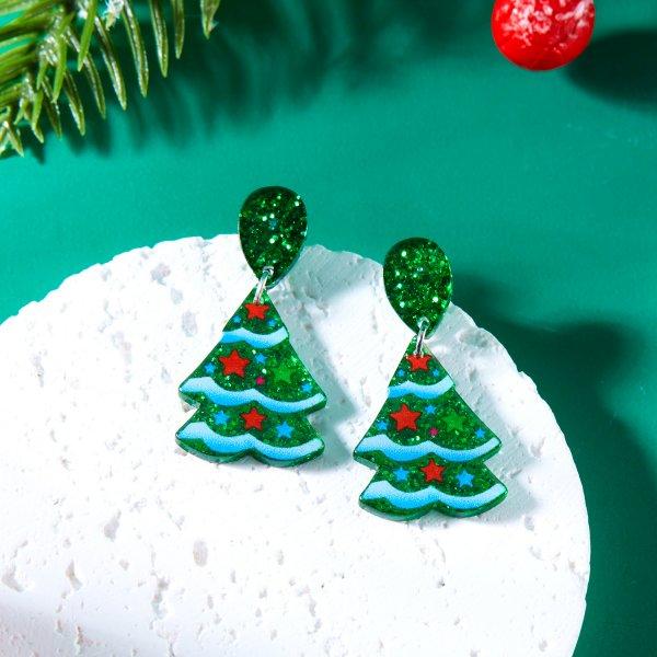 Acrylic Snowflake Star Christmas Tree Earrings Hook Drop Dangle For Women Xmas Party Jewelry Gift