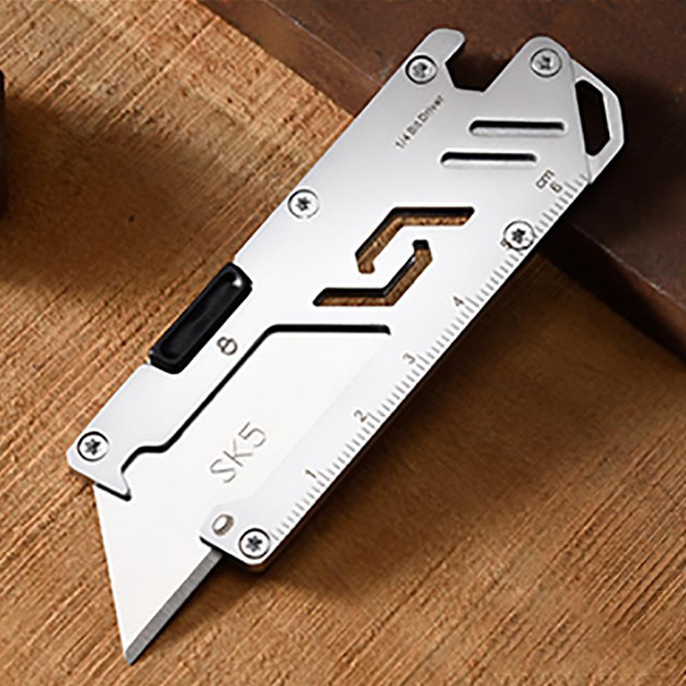 Универсальный нож с выдвижным лезвием, карманный инструмент, 5-в-1, многофункциональный DIY-брелок, нож для бумаги, острый резак для коробок с открывалкой, шестигранный ключ