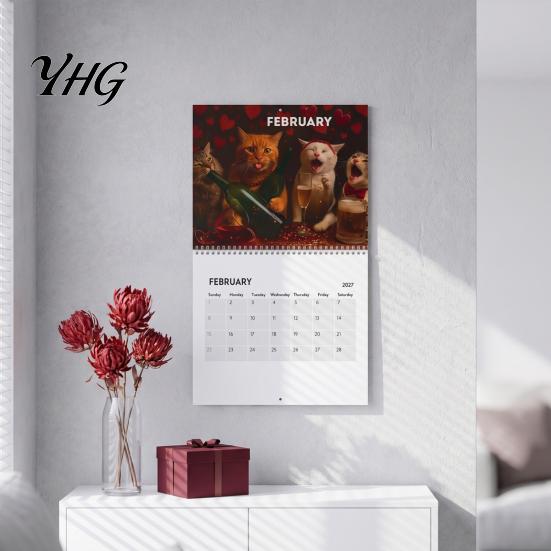 Practical 2027 Planner for Home Drunk Cats Calendar, Funny Wall Calendar with 12 Gift Birthday Housewarming Hilarious Drinking Cat Illustration,