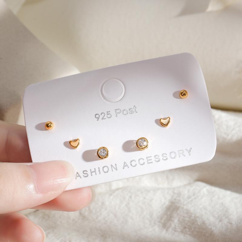 ANENJERY Симпатичные маленькие серьги-гвоздики с кубическим цирконием в горошек и сердцем любви, комплект серег для женщин, комплект серег из 6 предметов, повседневный подарок ювелирных изделий S-E1234