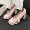Chunky High Heels Pumps for Women 2024 Spring Pink Chunky Heels Mary Jane Shoes  Woman Bows Buckle Thick Heeled Lolita Shoes