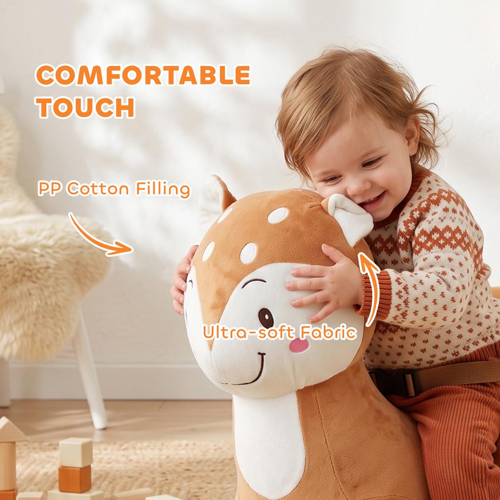 Rocking Horse, Ride on Horse Deer Design with Sounds, Security Belt, Rocking Stopper, for Toddlers 1-3 Years, Brown