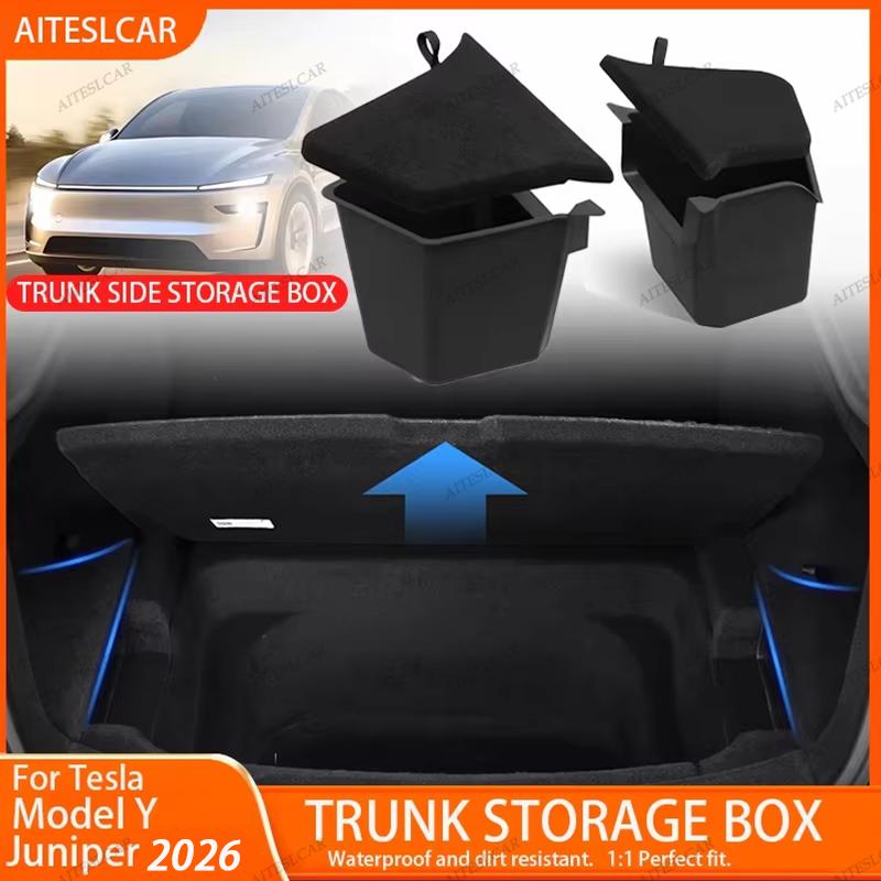For Tesla Model Y Juniper 2026 2025 Car Trunk Side Storage Box Cover plate organizer Car trunk side storage box refit Accessorys