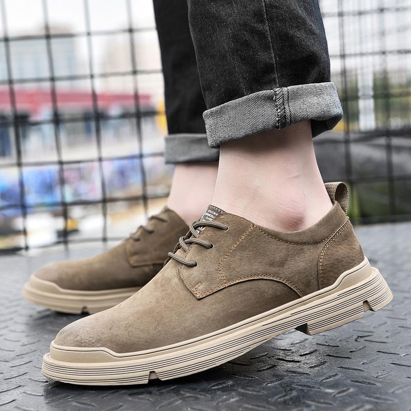 Высококачественные новые мужские рабочие туфли из коровьей замши, трендовые уличные дышащие кожаные туфли, повседневные универсальные туфли для вождения на шнуровке