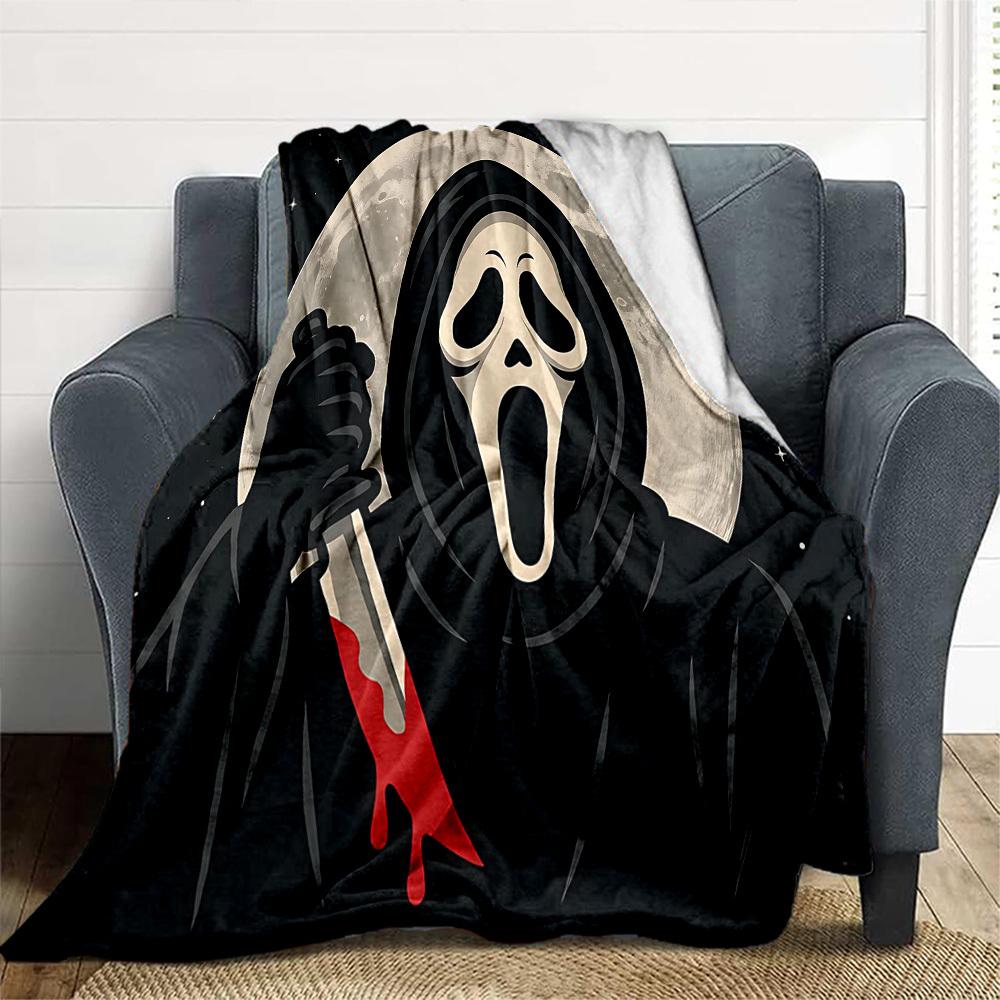 1 шт. Плед Фланелевый с Принтом Ghostface Scream для Улицы - Легкий, Мягкий, Теплый, Печать HD, Для Дивана, Кровати, Путешествий, Кемпинга 036