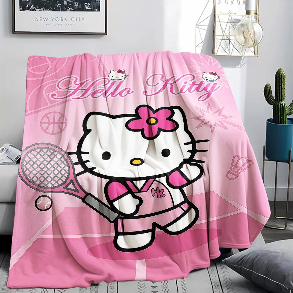 1 шт. Фланелевое одеяло с милым принтом Hello Kitty, Высокое качество, Для всех сезонов, Декор для дома, Тепло и уют, Идеально для рождественских подарков
