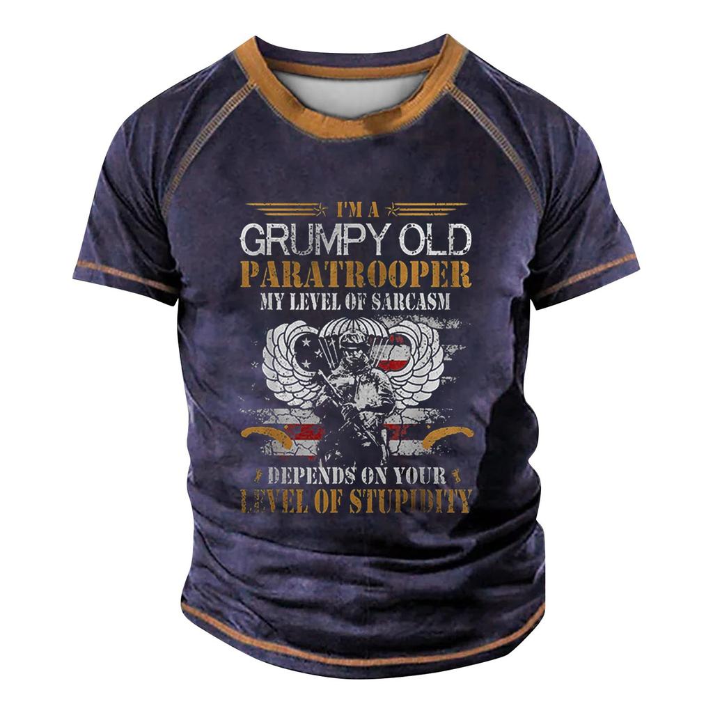 Men's Raglan T-shirt Retro Short Sleeve Round Neck Letter Printing Tops