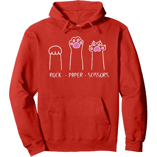 Rock Paper Scissors Cute Paw Hand Game Funny Cat Pullover Hoodie