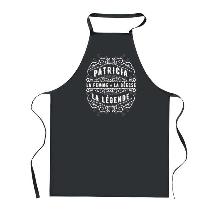 Tablier de cuisine - Patricia Déesse Légende - Noir - Impression Bretonne - Coton résistant