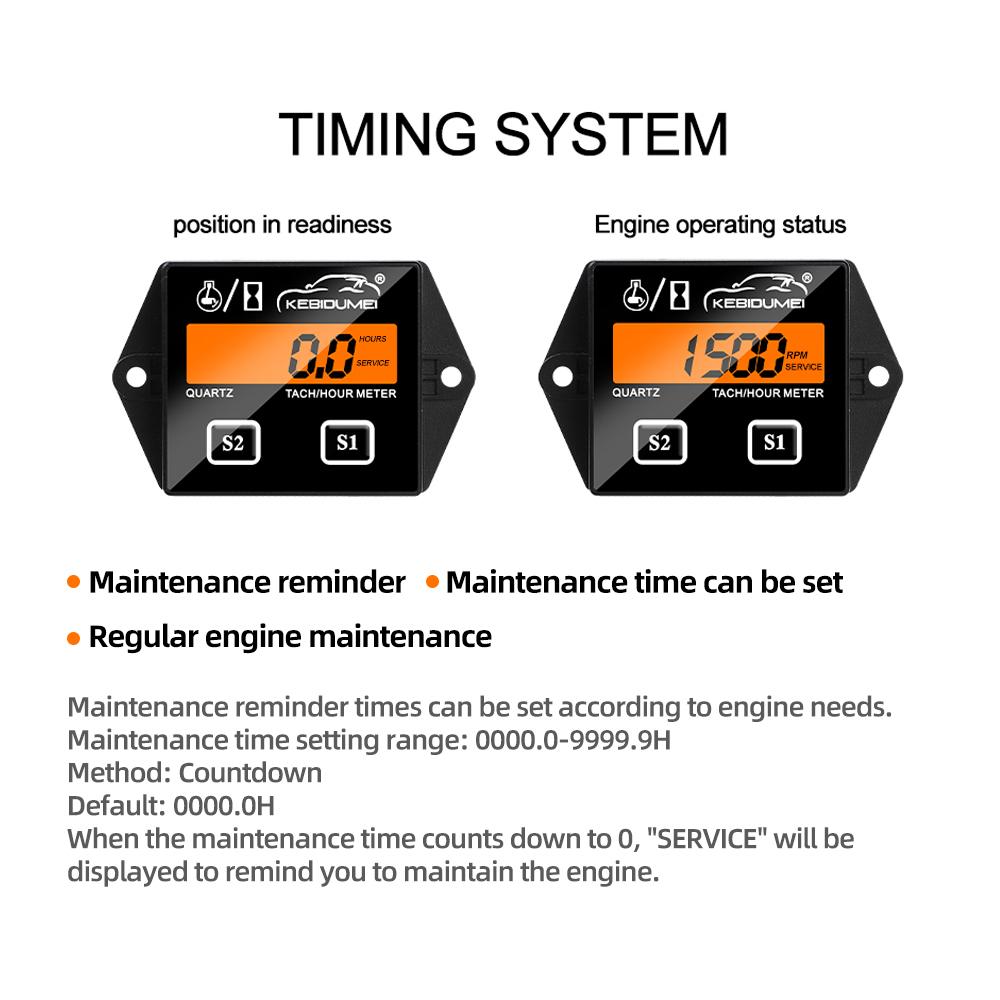 Battery Replacable Digital Engine Tach Hour Meter Tachometer Gauge Engine Rpm LCD Display for Moto Marine Chainsaw Pit Bike Boat