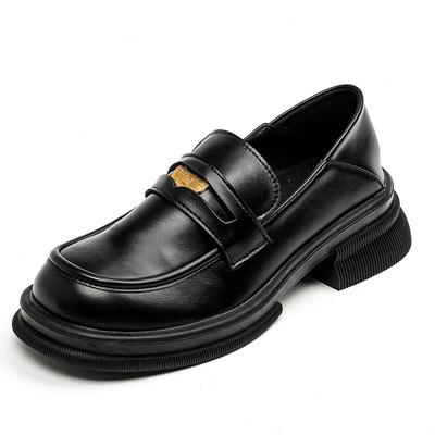 Женские черные кожаные туфли в британском стиле, модные туфли на платформе, весна-осень, ретро-лоферы, толстый каблук, мягкая подошва, одиночные туфли JK