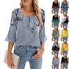 Женские повседневные топы с рукавами 3/4, летние футболки с квадратным вырезом, свободные туники с рюшами, блузки-туники